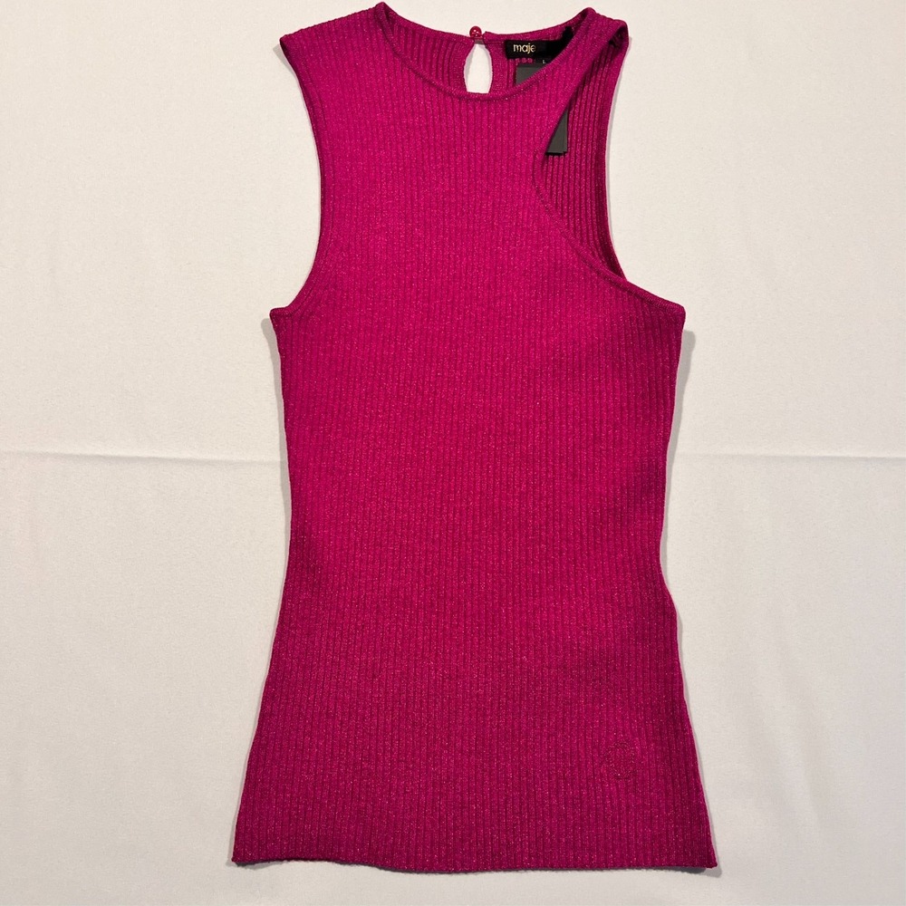 maje Mitaya Tank Top Asymmetrical Fuchsia Pink Ribbed Women's Size 1 US‎ Small